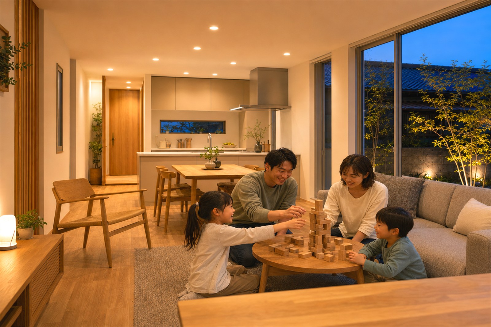 GABLE リビング ── シンプルで明るいLDKで家族が団らん|秀光ビルド徳島店